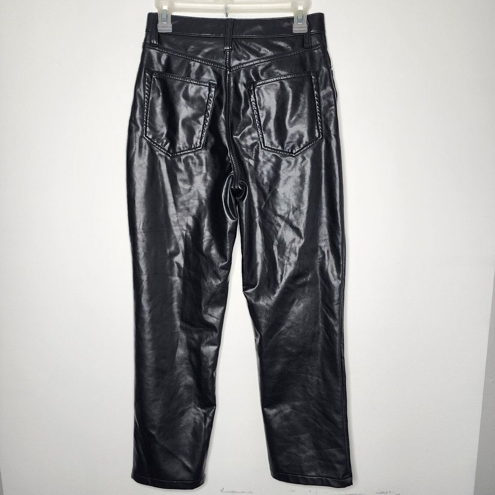 Abercrombie & Fitch Women 90's Straight Ultra High Black Vegan Leather Pant READ - Picture 3 of 10